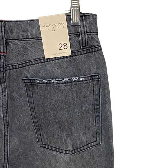NEW Alice + Olivia Amazing Distressed High Waist Raw Cuffed Boyfriend Jeans - Picture 3 of 8